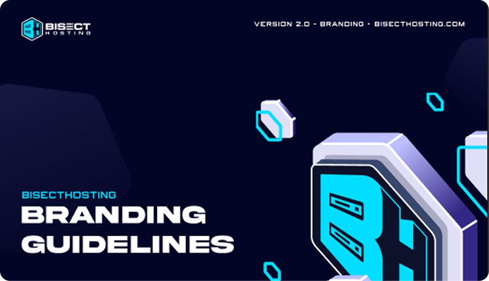 BisectHosting brand guidelines document spread.